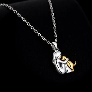 NWOT Dog Mom Embrace Pendant Necklace Sterling/Gold 18"